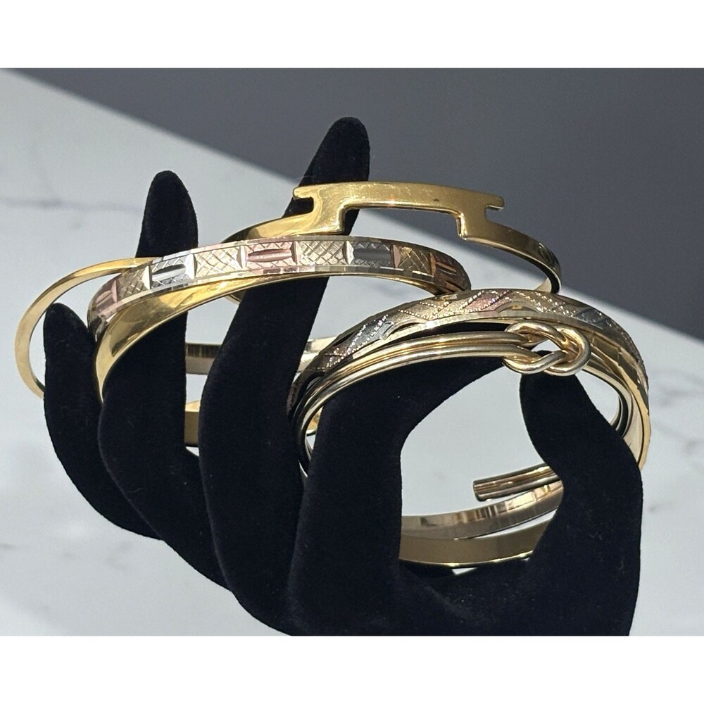 Vintage Bracelet Lot Gold Tone Bangle Cuff Some Signed